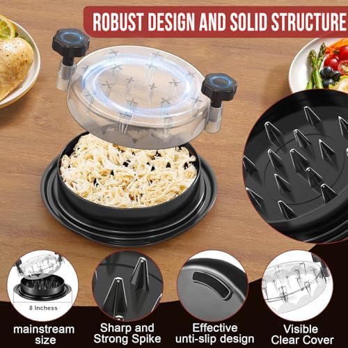 SoulLife Chicken Shredder 8 Inches, Chicken Shredder Tool Twist for Pork Beef Chicken, Meat Shredder, Clear Lid, Ergonomic Handle, Strong Anti-slip, BPA Free, Easy to Clean, Dishwasher Safe (Black) - Image 3