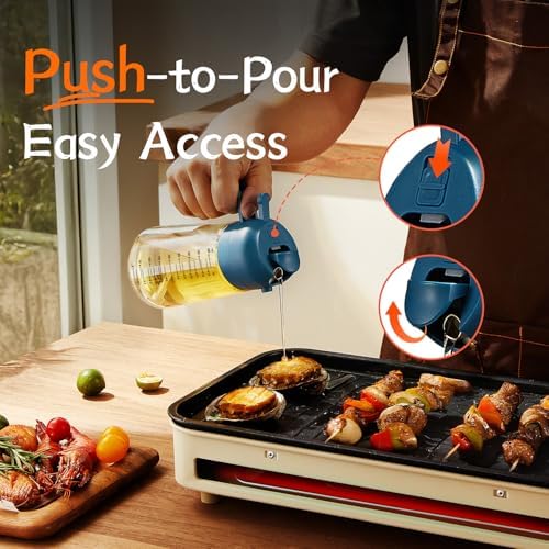 TrendPlain 16oz/470ml Glass Olive Oil Sprayer for Cooking - 2 in 1 Olive Oil Dispenser for Kitchen Gadgets, Air Fryer, Salad, and BBQ - Navy - Image 4