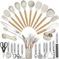 Kitchen Utensils Set- 35 PCs Cooking Utensils with Grater,Tongs, Spoon Spatula &Turner Made of Heat Resistant Food Grade Silicone and Wooden Handles Kitchen Gadgets Tools Set for Nonstick Cookware by BESTZMWK