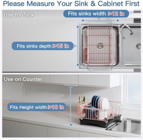 JASIWAY Pink Dish Drying Rack in Sink with Drainboard and Utensil Holder - Image 3