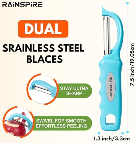 Rainspire Vegetable Peeler Potato Peelers for Kitchen, Sharp Stainless Steel Blades Veggie, Comfortable Handle Fruit Peeler, Carrot Peeler Apple Peeler Dishwasher Safe, Blue, 1-Pack - Image 2