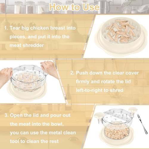 Chicken Shredder Tool Twist Large Meat Shredder with Brush&Fork, Beige - Image 6