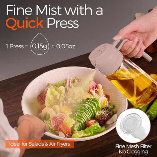 YARRAMATE 16oz/470ml Glass Olive Oil Sprayer for Cooking with Stickers, 2 in 1 Oil Dispenser for Kitchen Gadgets, Food Grade Premium Spray Bottle for Salad, Frying, BBQ (LotusRootPink) - Image 2