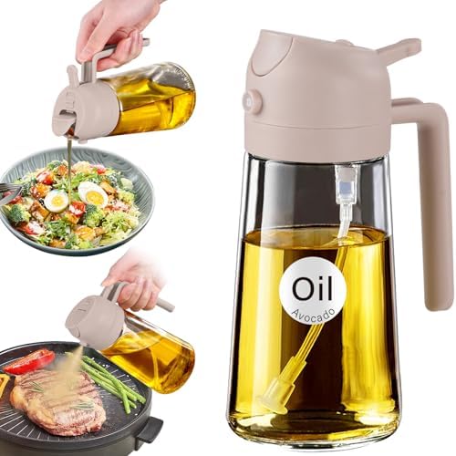YARRAMATE 16oz/470ml Glass Olive Oil Sprayer for Cooking with Stickers, 2 in 1 Oil Dispenser for Kitchen Gadgets, Food Grade Premium Spray Bottle for Salad, Frying, BBQ (LotusRootPink) by YARRAMATE