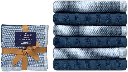 Bumble Premium Dish Cloths 13"x13" (6 Pack) | 100% Natural Ring Spun Cotton | 400 GSM | Highly Absorbent & Soft |Yarn Dyed & Solid Dyed Terry Dish Cloth Set - Blue - Image 2