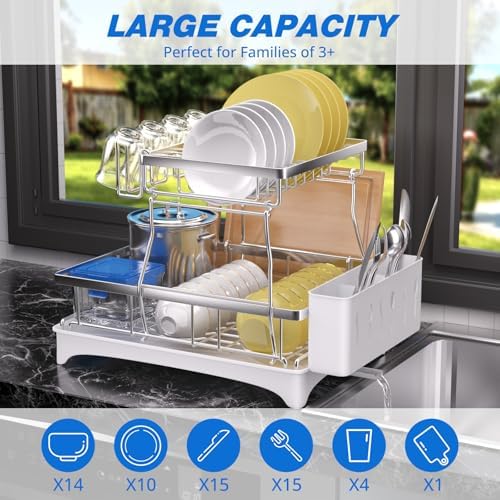 Godboat 2-Tier Dish Drying Rack - 304 Stainless Steel Dish Rack Auto Drain - Image 3
