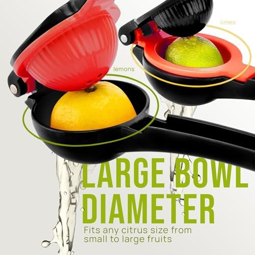 Zulay Kitchen Metal 2-in-1 Lemon Squeezer - Sturdy Max Extraction Hand Juicer Lemon Squeezer Gets Every Last Drop - Easy to Clean Manual Citrus Juicer - Easy-Use Lemon Juicer Squeezer - Black/Red - Image 2