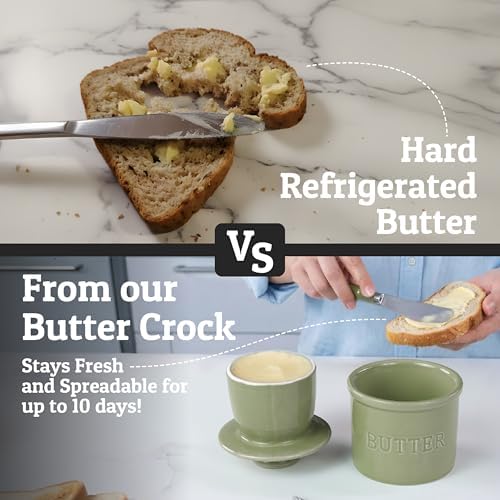 Priority Chef Butter Crock with Lid for Countertop with Spreader Knife and Water Line, Soft Spreadable Butter, Ceramic French Butter Dish with Lid, Sage - Image 2