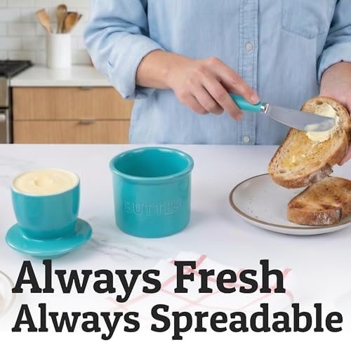 Priority Chef Butter Crock with Lid for Countertop with Spreader Knife and Water Line, Soft Spreadable Butter, Ceramic French Butter Dish with Lid, Turquoise - Image 4