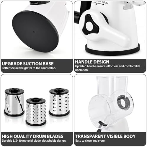 SUSTEAS Rotary Cheese Grater, Cheese Shredder with 3 Interchangeable Blades - Image 6