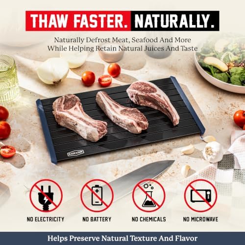 BLAZIN' THAW Defrosting Tray for Frozen Meat | 14” Large-Size | Aluminium Plate for Thawing Frozen Food | Natural Thawing Process | No Microwaves, No Cold/Warm Water Required | - Image 4