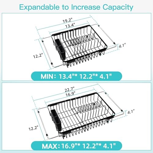 JASIWAY Black Dish Drying Rack Over the Sink with Utensil Holder - Image 4