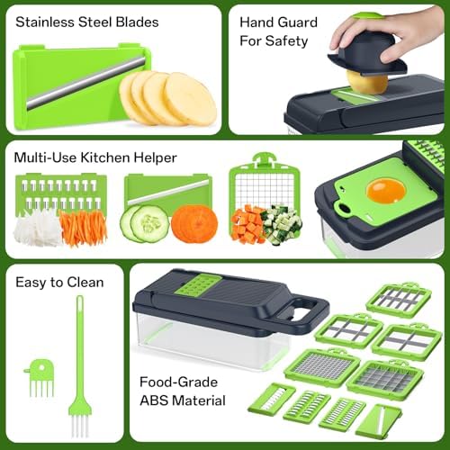HomeHacks Veggie Chopper Vegetable Cutter, 15 in 1 Kitchen Gadget, Green - Image 5