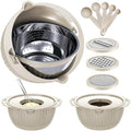 4-1 Colander with Bowl & Spoons Set - Rotatable Colander for kitchen with New Upgraded Graters, Food Strainer(Patented) for Pasta, Fruits, Vegetables, Funny Presents for Women, Beige by Balavina