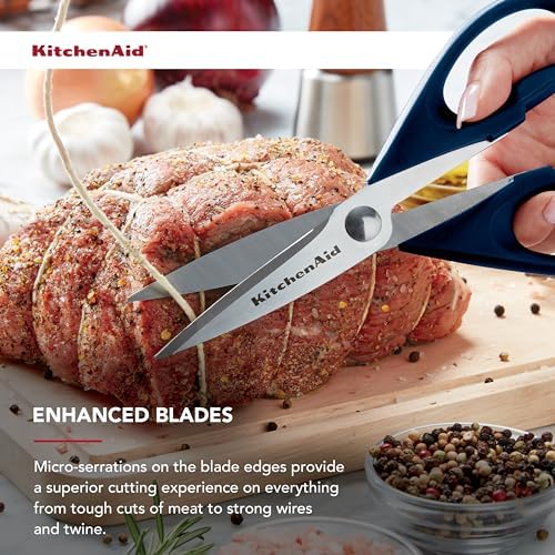 KitchenAid All Purpose Kitchen Shears with Protective Sheath Durable Stainless Steel Scissors, Dishwasher Safe, Soft Grip Comfort Handle, 8.72 Inch, Ink Blue - Image 2