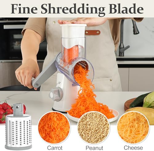 Cambom Rotary Cheese Grater Hand Crank Cheese Shredder for Fresh Cheese, Vegetable, Nuts,Non-slip Suction Base, Five Blades, White (Pack of 2) - Image 6