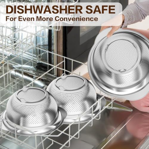 Colander, Stainless Steel Colander for Kitchen, Stainless Steel Strainer, Pasta Strainer for Spaghetti Fruits Vegetables Cooking Food, Kitchen Food Strainer - 3 QT - Image 6