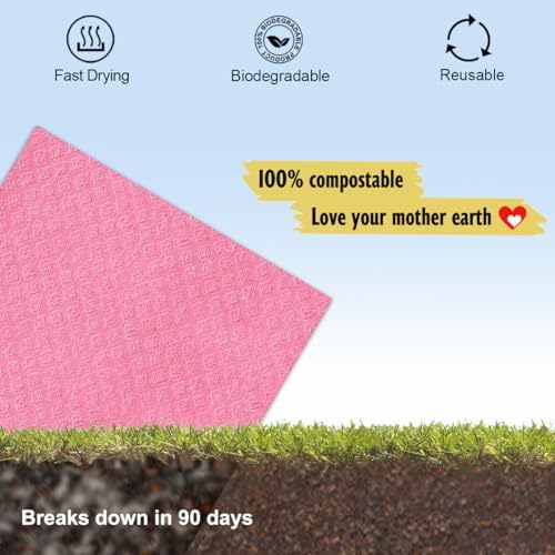 MoLKENE Swedish Dishcloths for Kitchen, 6 Pack Reusable Paper Towels, Pink - Image 6