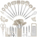 Kitchen Utensil Set-Silicone Cooking Utensils-33 Kitchen Gadgets & Spoons for Nonstick Cookware-Silicone and Stainless Steel Spatula Set-Best Kitchen Tools, Useful Pots (Khaki) by BESTZMWK