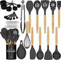 Umite Chef Kitchen Cooking Utensils Set, 33 pcs Non-Stick Silicone Cooking Kitchen Spatula Set with Holder, Wooden Handle Silicone Kitchen Gadgets Utensil Set (Black) by UmiteChef