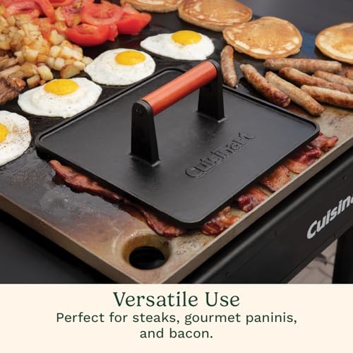 Cuisinart XL Cast Iron Grill Press, 10" x 10" Heavy-Duty Nonstick Smash Burger Steak Press with Wooden Handle, Perfect Grill Accessory Ideal for Grilling, Paninis, and BBQs - Image 4