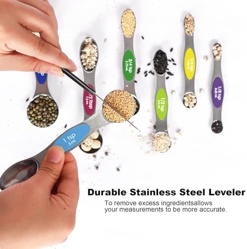 Magnetic Measuring Spoons Set Stainless Steel with Leveler, 8pcs Multicolors Measuring Cups Set for Baking, Measuring Cups and Spoon Set Kitchen Gadgets Apartment Essentials Fits in Spice Jars - Image 4