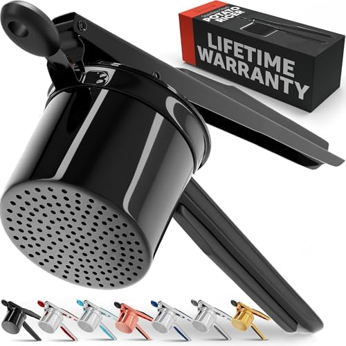 PriorityChef Large 15oz Potato Ricer, Heavy Duty Stainless Steel Potato Masher and Ricer Kitchen Tool, Press and Mash Kitchen Gadget For Perfect Mashed Potatoes - Everytime, All Black by PriorityChef