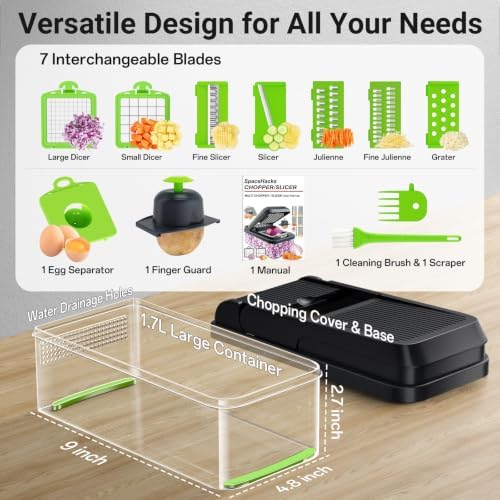 12-in-1 Vegetable Chopper with 7 Blades, Food Veggie Cutter, Green - Image 2
