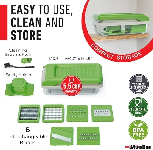 Mueller Vegetable Chopper, Mandoline Slicer, Food Veggie Chopper, Cheese Grater, Onion Vegetable Cutter with Container, Dicer, Kitchen Gadgets & Essentials, White Sand/Green - Image 7