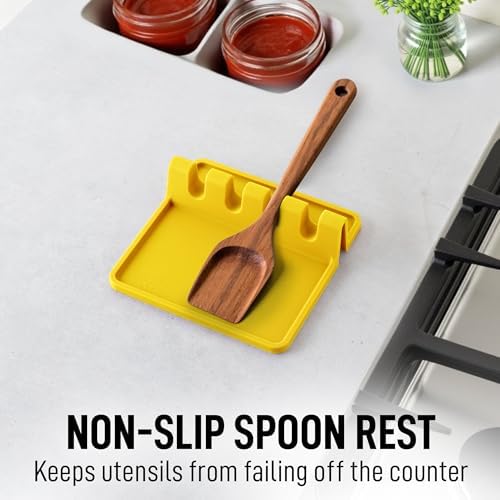 Zulay Kitchen Silicone Utensil Rest with Drip Pad for Multiple Utensils - BPA-Free, Heat-Resistant Spoon Rest & Spoon Holder for Stove Top - Kitchen Utensil Holder for Ladles & Tongs - Yellow - Image 5