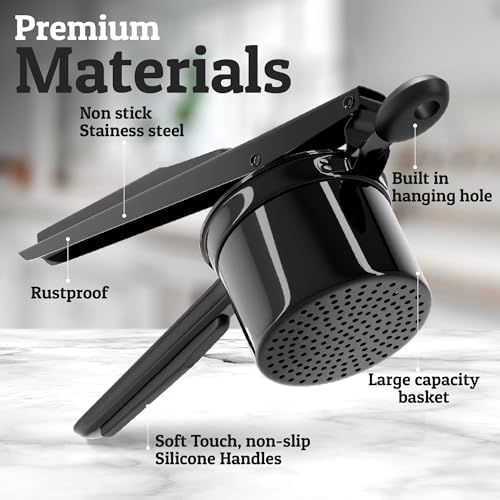PriorityChef Large 15oz Potato Ricer With 3 Discs, Heavy Duty Stainless Steel Potato Ricer for Mashed Potatoes, Potato Masher, Press and Ricer Kitchen Tool, All Black - Image 4