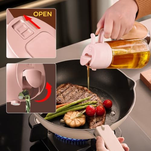 YARRAMATE Olive Oil Dispenser, 2 in 1 Oil Sprayer for Cooking, 17oz/500ml Glass Oil Spray Bottle with Pourer, Food-grade Oil Dispenser and Oil Sprayer for Kitchen, Salad, Frying (24_4pcs pinkset) - Image 5