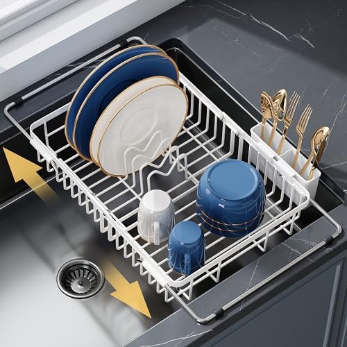 JASIWAY White Dish Drying Rack Over the Sink with Utensil Holder by JASIWAY