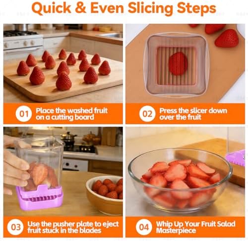 Strawberry Slicer Cup, Fruit Cutter – Quick-Slice, Meal Prep, Purple - Image 4