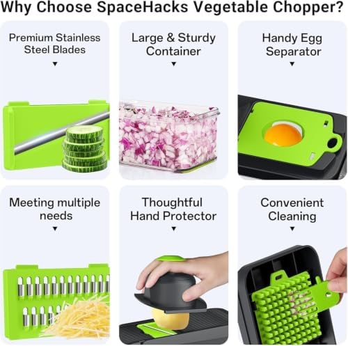 15-in-1 Vegetable Chopper with 10 Blades, Food Veggie Cutter, Green - Image 3