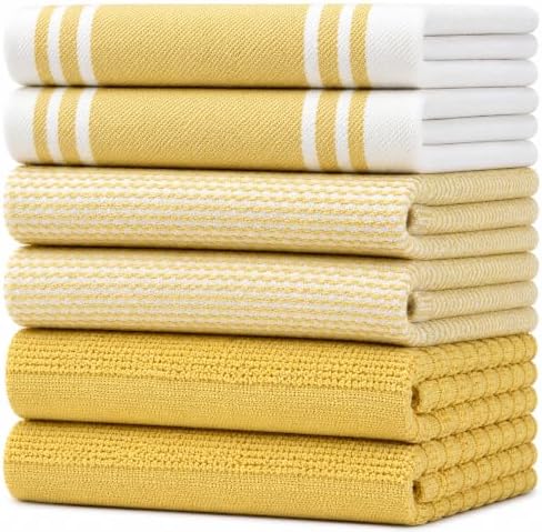 Premium Kitchen Towels 6 Pack 100% Cotton 20"x28" Dish Towels - Yellow Wide by BumbleTowels