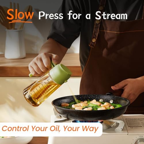 TrendPlain 16oz/470ml Glass Olive Oil Sprayer for Cooking – 2 in 1 Olive Oil Dispenser Bottle for Kitchen Gadgets and Air Fryer Accessories, Salad, BBQ - Black & Green - Image 3