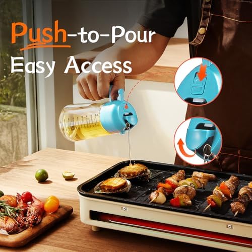 TrendPlain 16oz/470ml Glass Olive Oil Sprayer for Cooking – 2 in 1 Olive Oil Dispenser Bottle for Kitchen Gadgets and Air Fryer Accessories, Salad, BBQ - Sky Blue - Image 4