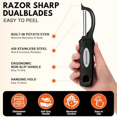 Swivel Vegetable Peeler Soft Comfort Handle Sturdy Long-Lasting 1Pcs Black - Image 6
