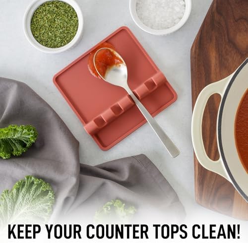 Zulay Kitchen Silicone Utensil Rest with Drip Pad for Multiple Utensils - BPA-Free, Heat-Resistant Spoon Rest & Spoon Holder for Stove Top - Kitchen Utensil Holder for Ladles & Tongs - Canyon Rose - Image 2