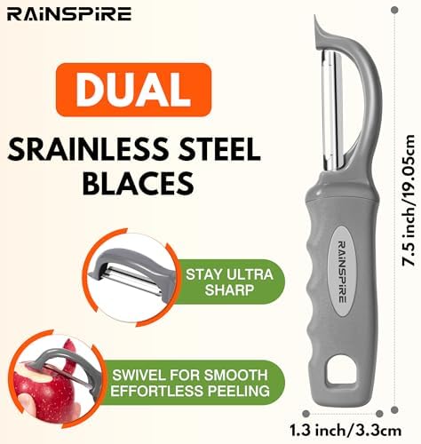 Rainspire Vegetable Peeler Potato Peelers for Kitchen, Sharp Stainless Steel Blades Veggie, Comfortable Handle Fruit Peeler, Carrot Peeler Apple Peeler Dishwasher Safe, Grey, 2-Pack - Image 2