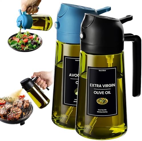 CXINYI - 16oz/470ml Olive Oil Dispenser for Kitchen with Stickers - 2 in 1 Olive Oil Sprayer for Cooking, Air Fryer, and Salad, Black&Blue (Light-Proof Kitchen Gadget) by CXINYILLC