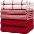 Premium Kitchen Towels 6 Pack 100% Cotton, 20"x28" Dish Towels - Red Check by BumbleTowels