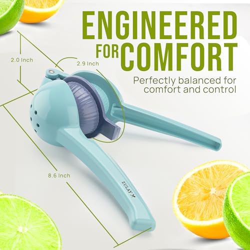 Zulay Kitchen Metal 2-in-1 Lemon Squeezer - Sturdy Max Extraction Hand Juicer Lemon Squeezer Gets Every Last Drop - Easy to Clean Manual Citrus Juicer - Easy-Use Lemon Juicer Squeezer - Blue/Purple - Image 5