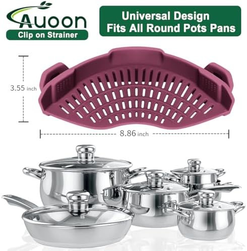 AUOON Clip On Strainer Silicone for Pots, Standard 8.86 x 3.55in, Cherry - Image 2