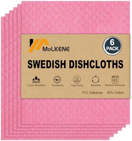 MoLKENE Swedish Dishcloths for Kitchen, 6 Pack Reusable Paper Towels, Pink by MoLKENE