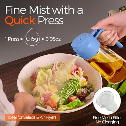 YARRAMATE 16 oz 2-in-1 Glass Olive Oil Sprayer for Cooking, SkyBlue - Image 2