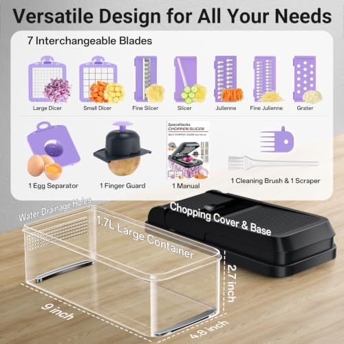 12-in-1 Vegetable Chopper with 7 Blades, Food Veggie Cutter, Purple - Image 2