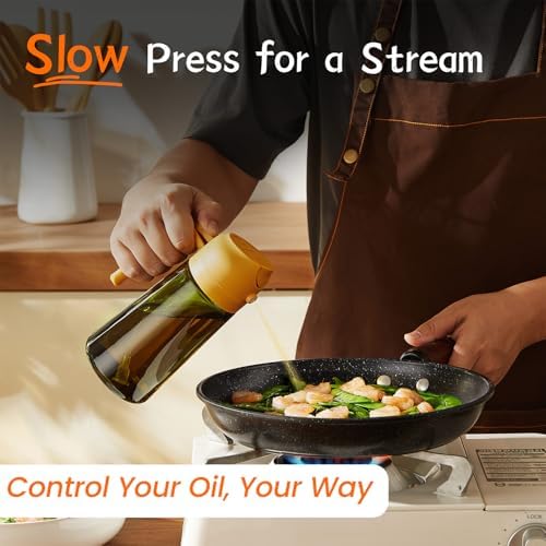 TrendPlain - Original 16oz/470ml Olive Oil Dispenser Bottle for Kitchen Gadgets and Air Fryer Accessories - Olive Oil Sprayer for Cooking w/Stickers - Yellow - Image 4