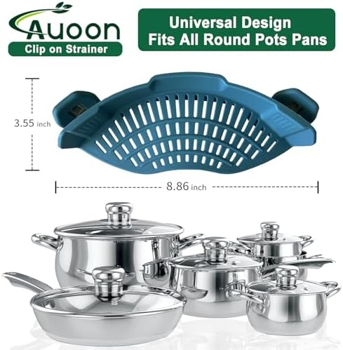 AUOON Pasta Strainer Clip on Silicone, Standard 8.86 x 3.55 in, Fog Blue - Image 4